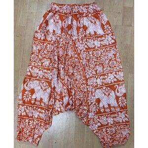 Hippie Elephants Harem Boho Orange Elastic Waist Women’s One Size Festival Pants